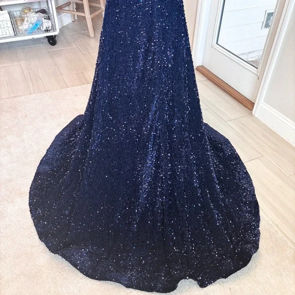 NEW Royal Blue Dress, Cobalt Blue, Dark Blue Velvet, Prom Dress, NWOT Size LG/14 - Picture 5 of 14